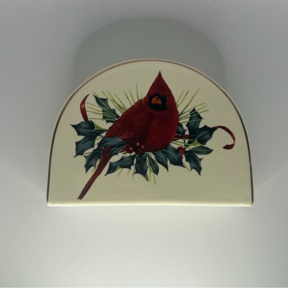 Lenox Winter Greetings Napkin Holder RED CARDINAL Porcelain NEW OPEN BOX - Picture 2 of 10
